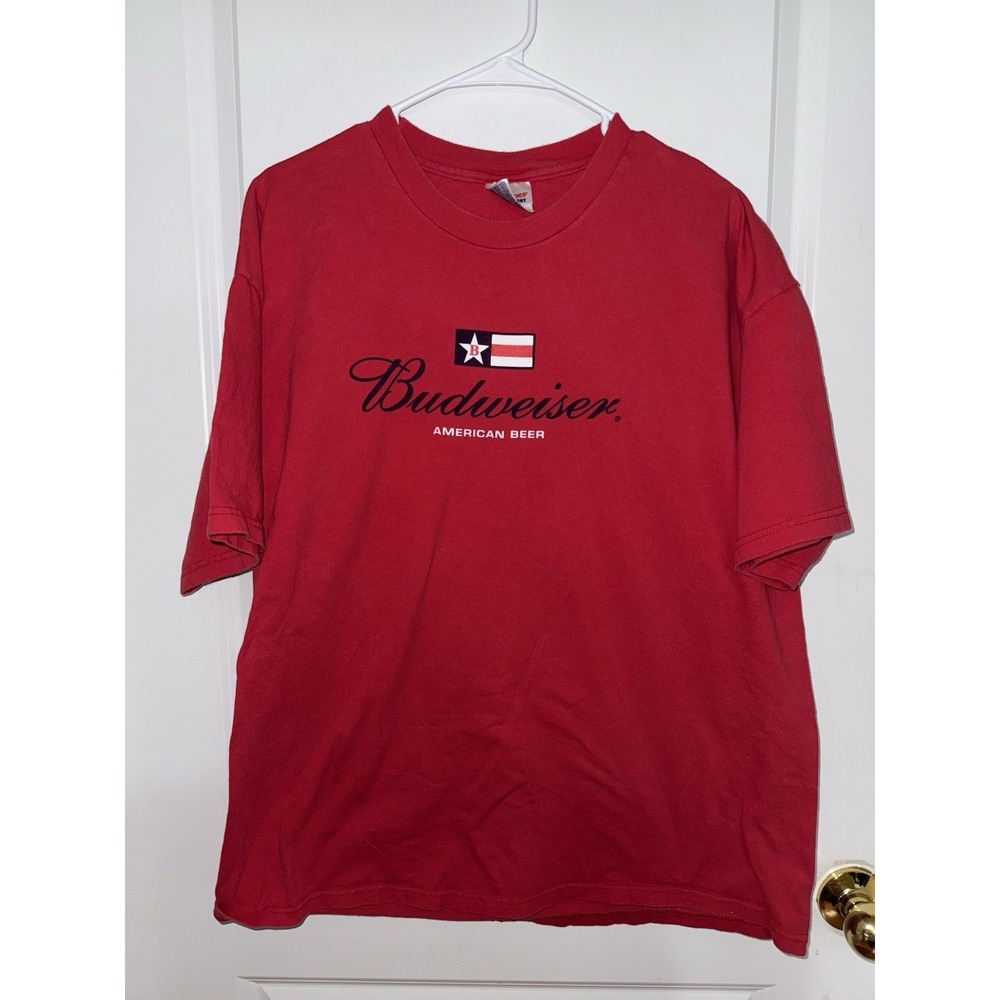 Budweiser Red T-Shirt Size XL Small Hole At Bottom